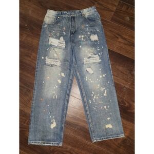 Men's Size 32 Ripped Paint Splatter Jeans – Distressed Denim Urban Style